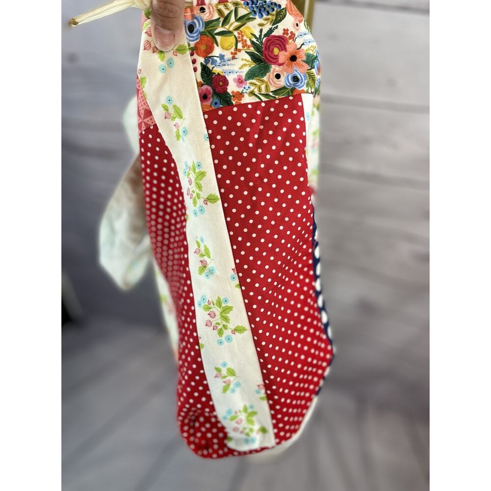 Handmade Quilted Patchwork Tote Bag Floral Polka Dot Boho Cottagecore Market Bag - Picture 4 of 11